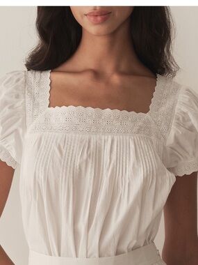 NWT Doen Francia Salt XXL White Eyelet Square Neck Peasant Top